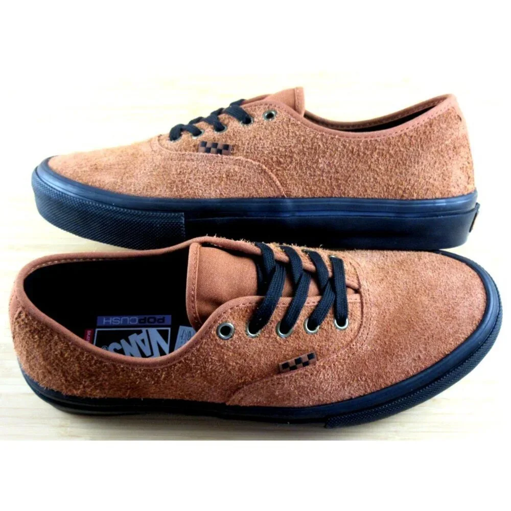 Vans Men's Skate Authentic Hairy Suede Black Rust Brown shoes Size 10 NIB